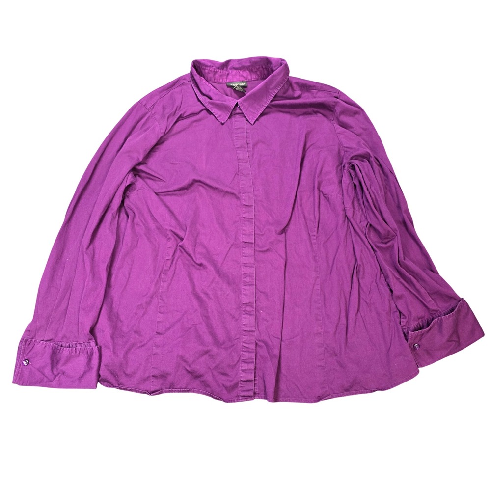 Lane Bryant Button Down Shirt Women's Size Plus 26/28 Purple Cotton Stretch